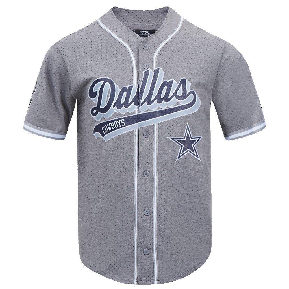 Pro Standard Men's NFL Dallas Cowboys Script Tail Mesh Button Down Shirt - Grey - GREY